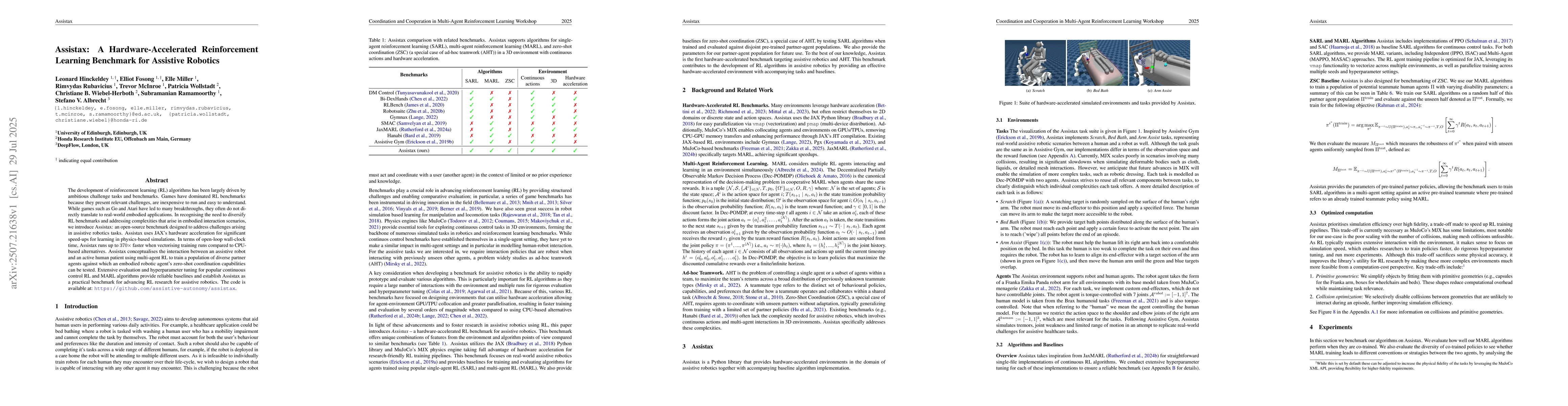 Thumbnail for Assistax: A Hardware-Accelerated Reinforcement Learning Benchmark for
  Assistive Robotics
