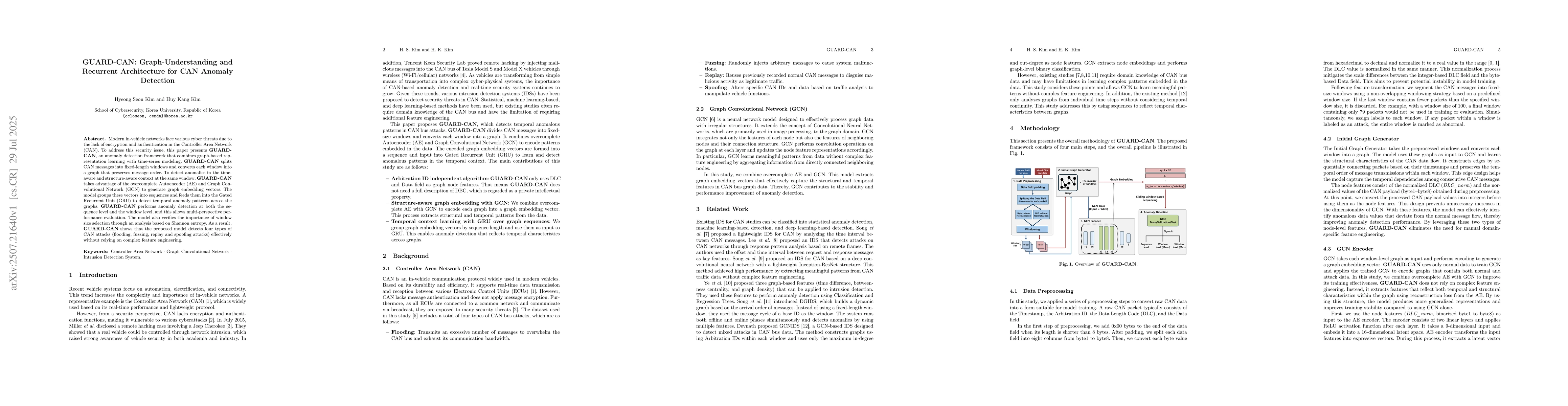 Thumbnail for GUARD-CAN: Graph-Understanding and Recurrent Architecture for CAN
  Anomaly Detection