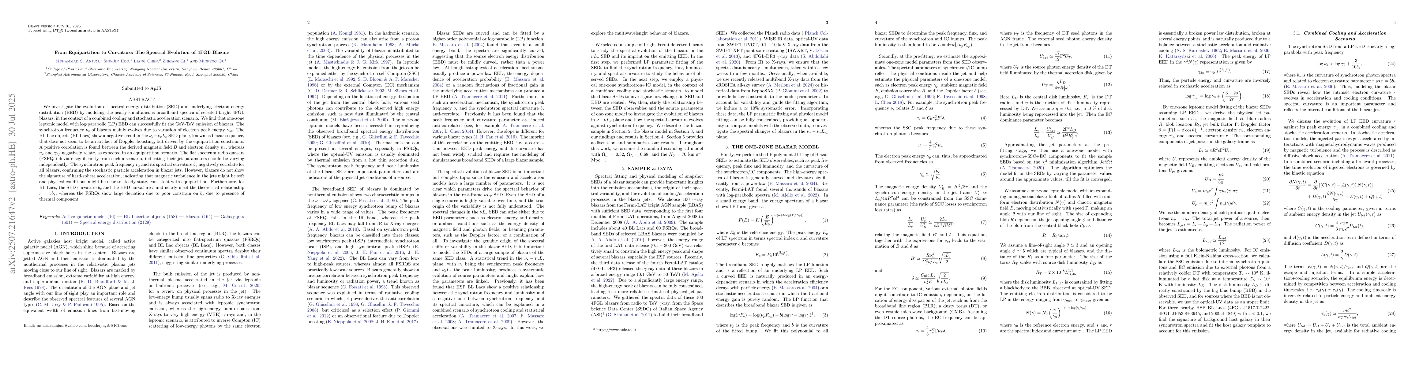 Thumbnail for From Equipartition to Curvature: The Spectral Evolution of 4FGL Blazars