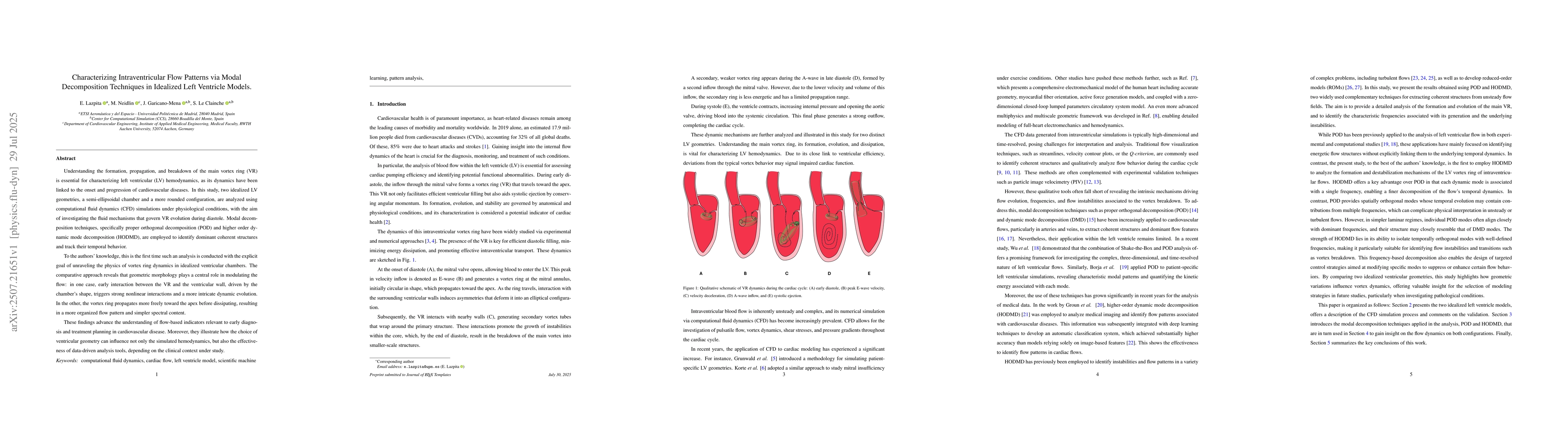 Thumbnail for Characterizing Intraventricular Flow Patterns via Modal Decomposition
  Techniques in Idealized Left Ventricle Models