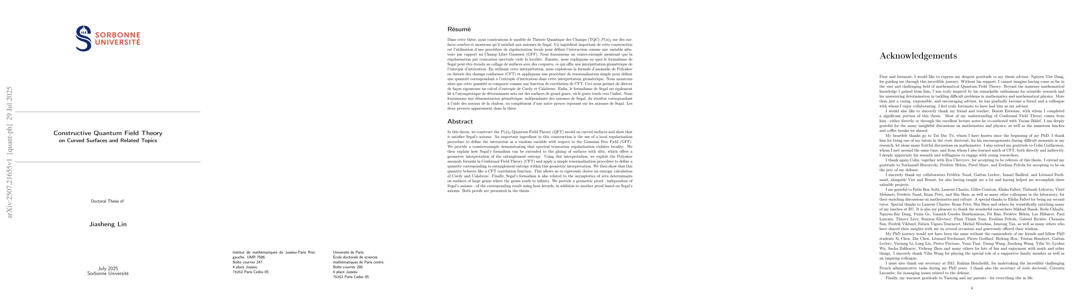 Thumbnail for Constructive Quantum Field Theory on Curved Surfaces and Related Topics