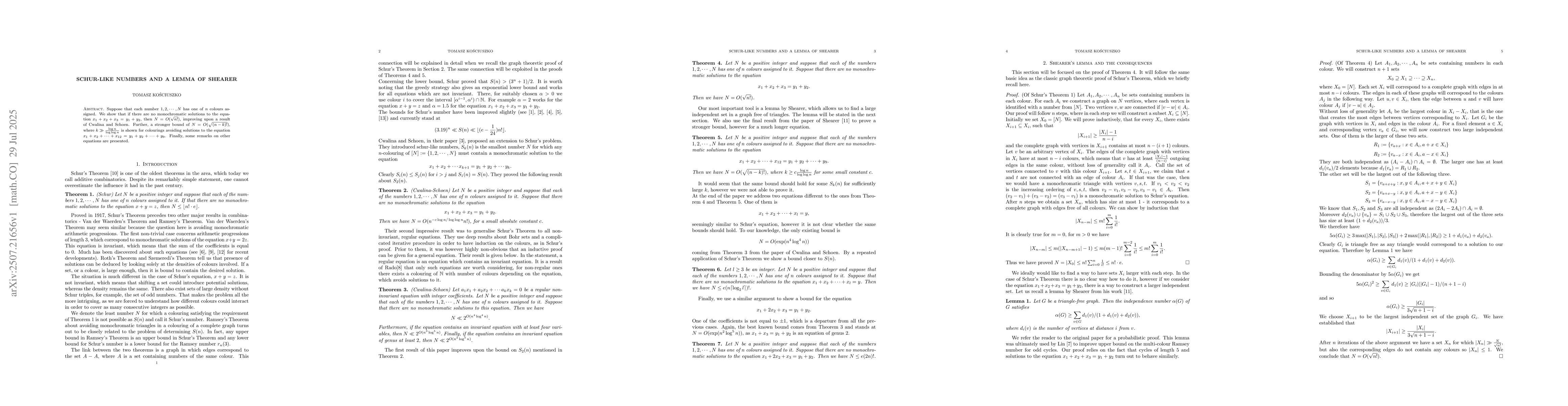 Thumbnail for Schur-like numbers and a lemma of Shearer