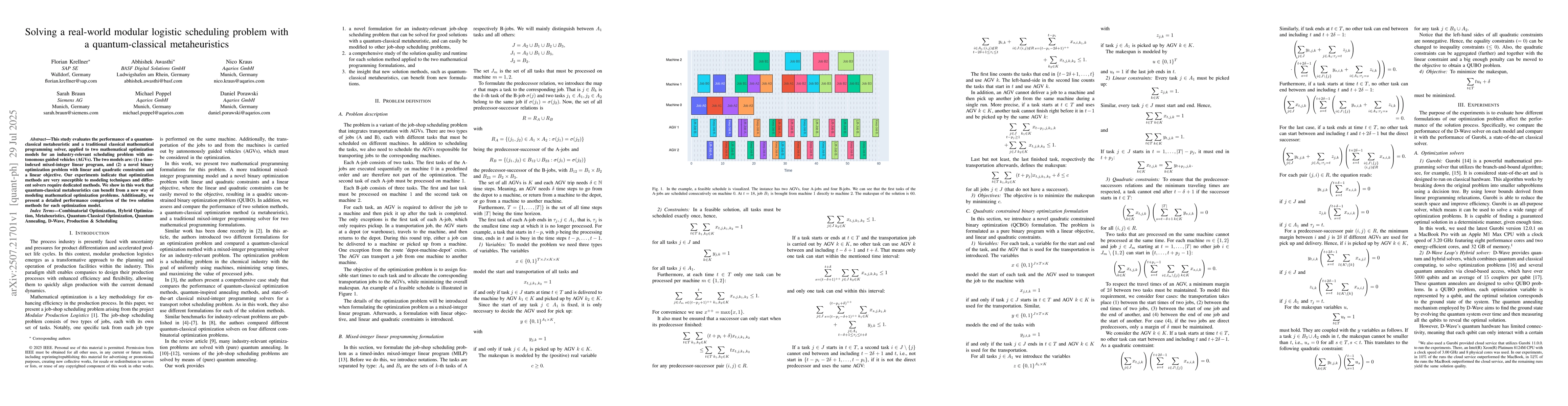 Thumbnail for Solving a real-world modular logistic scheduling problem with a
  quantum-classical metaheuristics