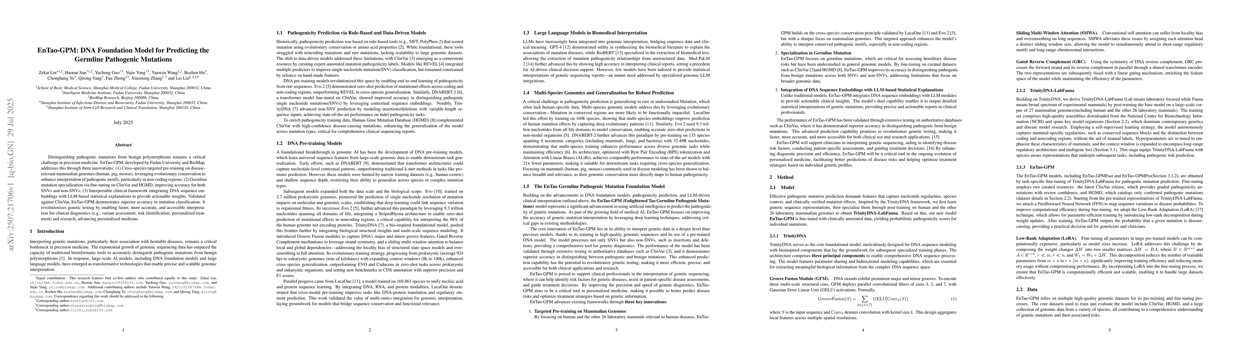 Thumbnail for EnTao-GPM: DNA Foundation Model for Predicting the Germline Pathogenic
  Mutations