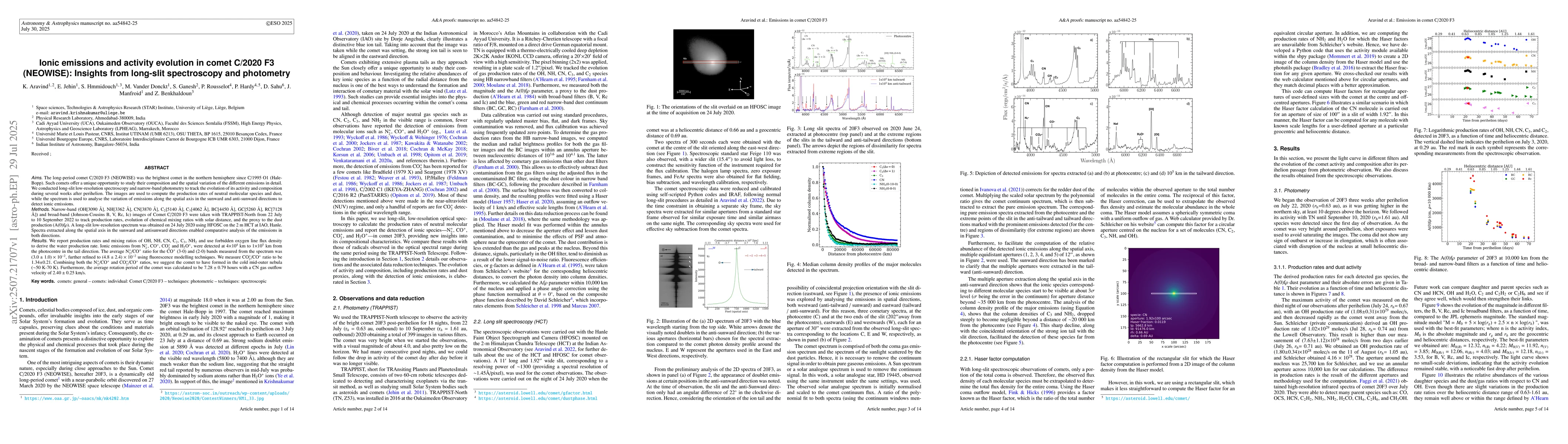 Thumbnail for Ionic emissions and activity evolution in comet C/2020 F3 (NEOWISE):
  Insights from long-slit spectroscopy and photometry