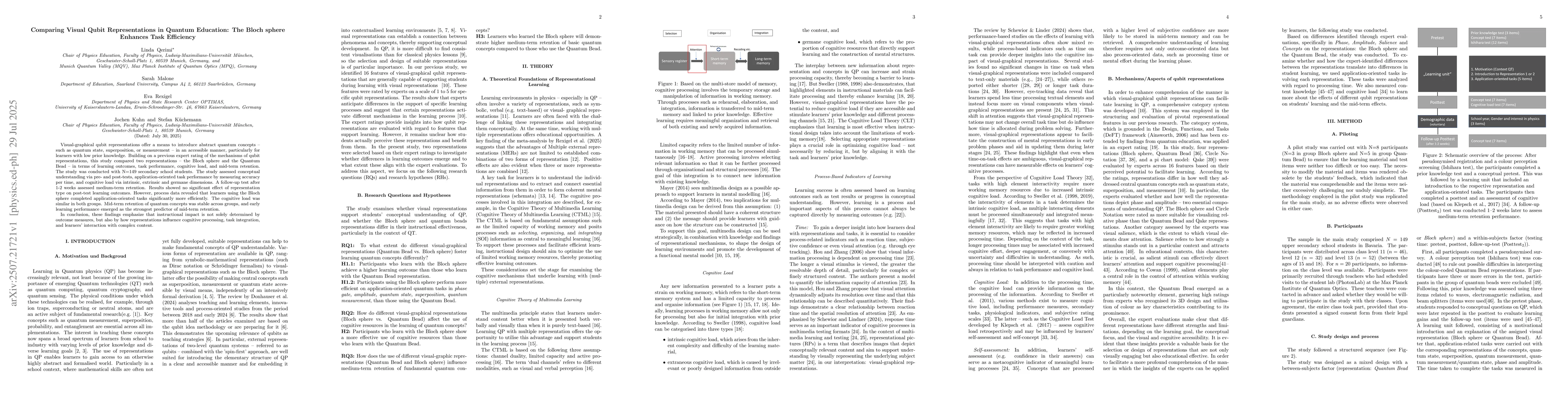 Thumbnail for Comparing Visual Qubit Representations in Quantum Education: The Bloch
  sphere Enhances Task Efficiency