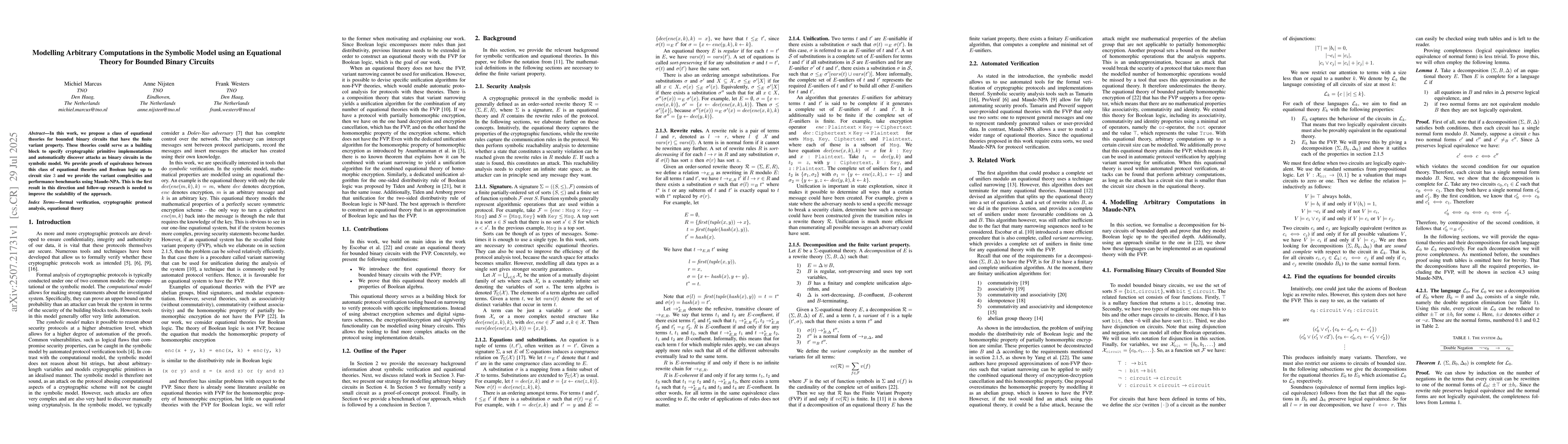 Thumbnail for Modelling Arbitrary Computations in the Symbolic Model using an
  Equational Theory for Bounded Binary Circuits