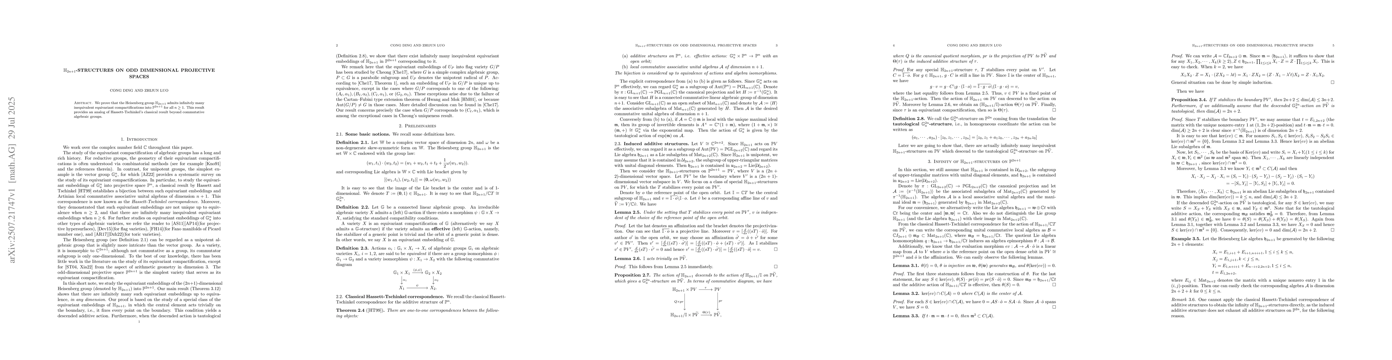 Thumbnail for $\mathbb{H}_{2n+1}$-structures on odd dimensional projective spaces