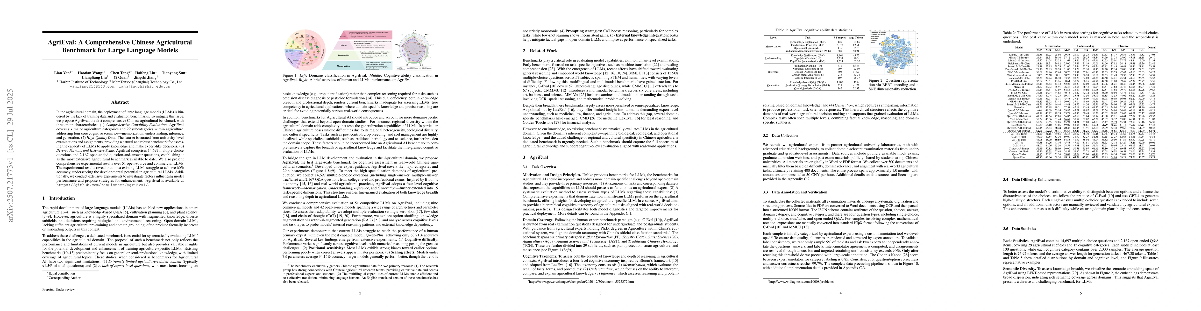 Thumbnail for AgriEval: A Comprehensive Chinese Agricultural Benchmark for Large
  Language Models