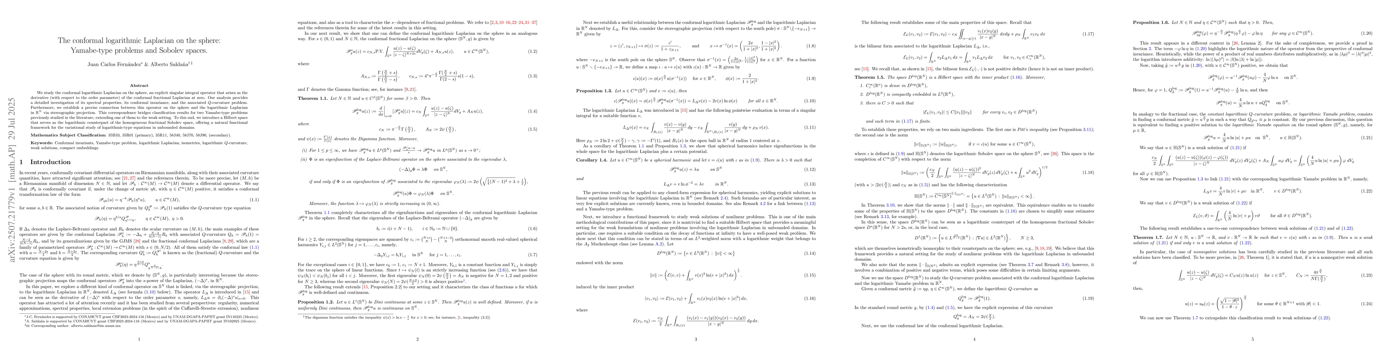 Thumbnail for The conformal logarithmic Laplacian on the sphere: Yamabe-type problems
  and Sobolev spaces