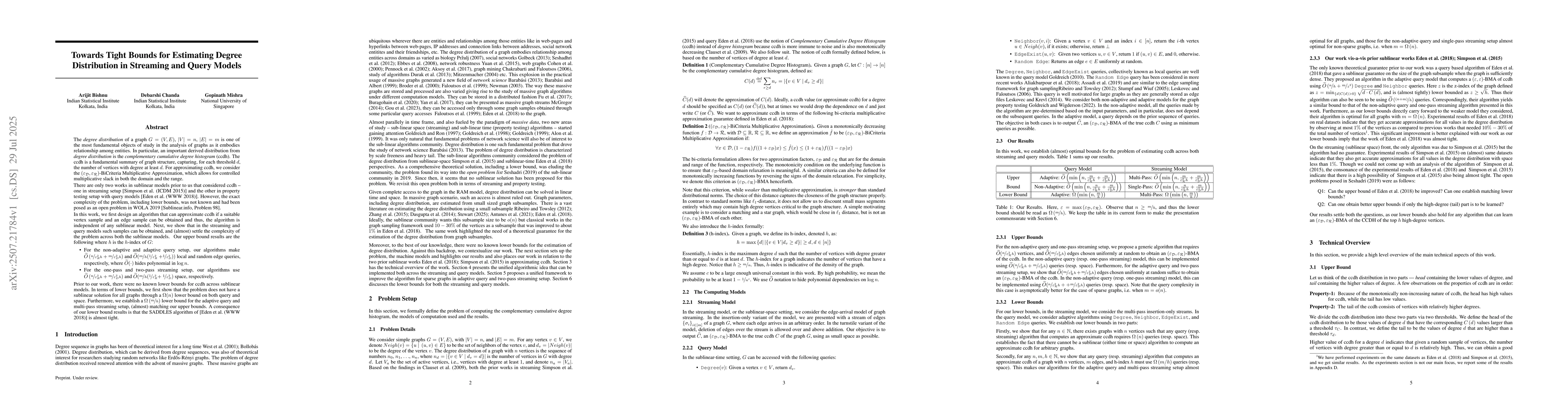Thumbnail for Towards Tight Bounds for Estimating Degree Distribution in Streaming and
  Query Models