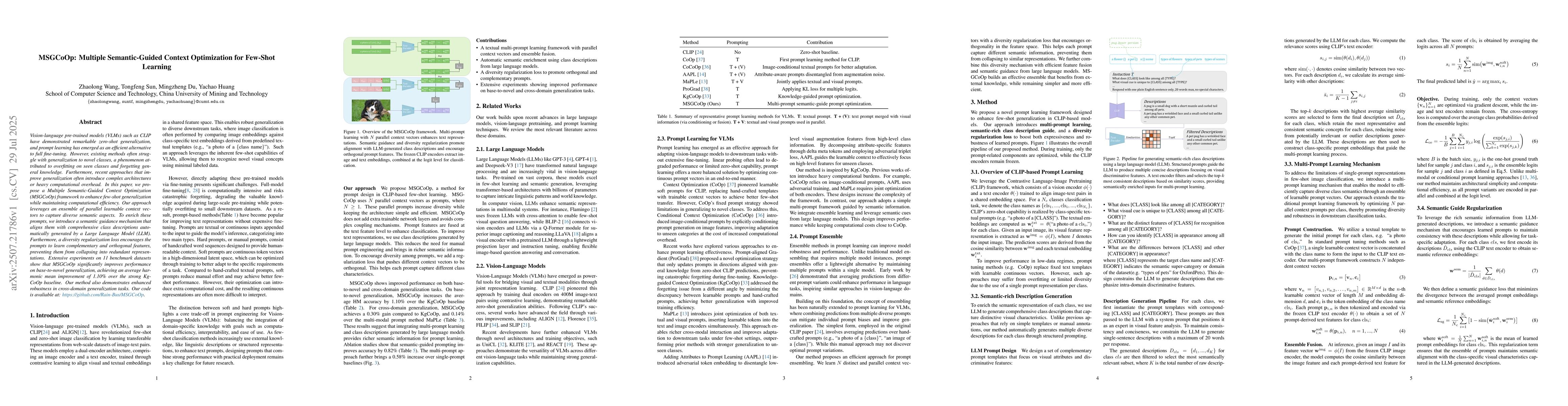 Thumbnail for MSGCoOp: Multiple Semantic-Guided Context Optimization for Few-Shot
  Learning