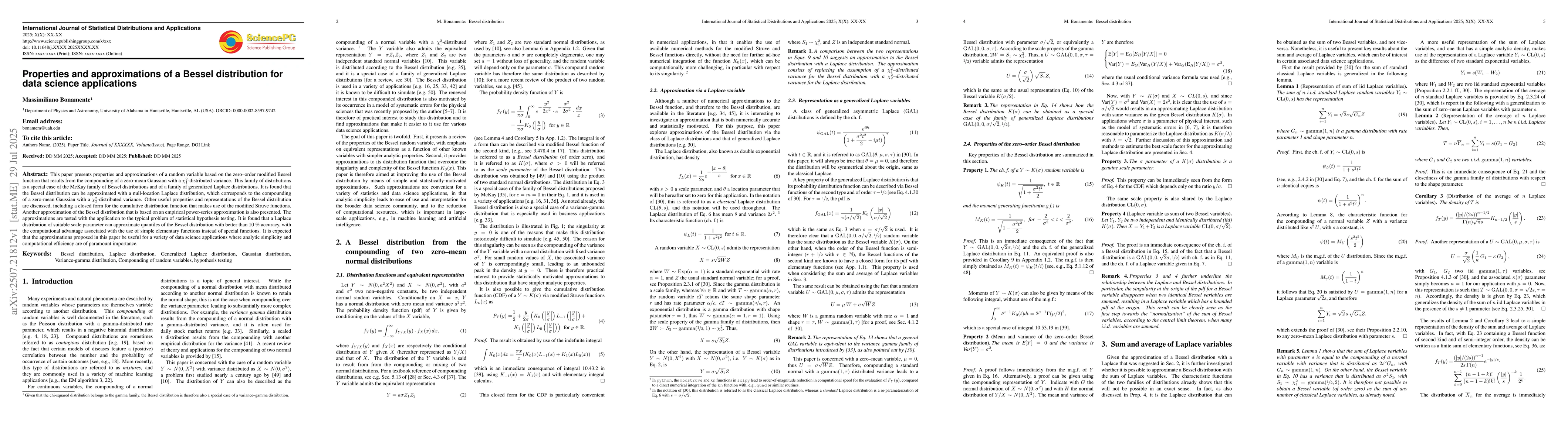 Thumbnail for Properties and approximations of a Bessel distribution for data science
  applications