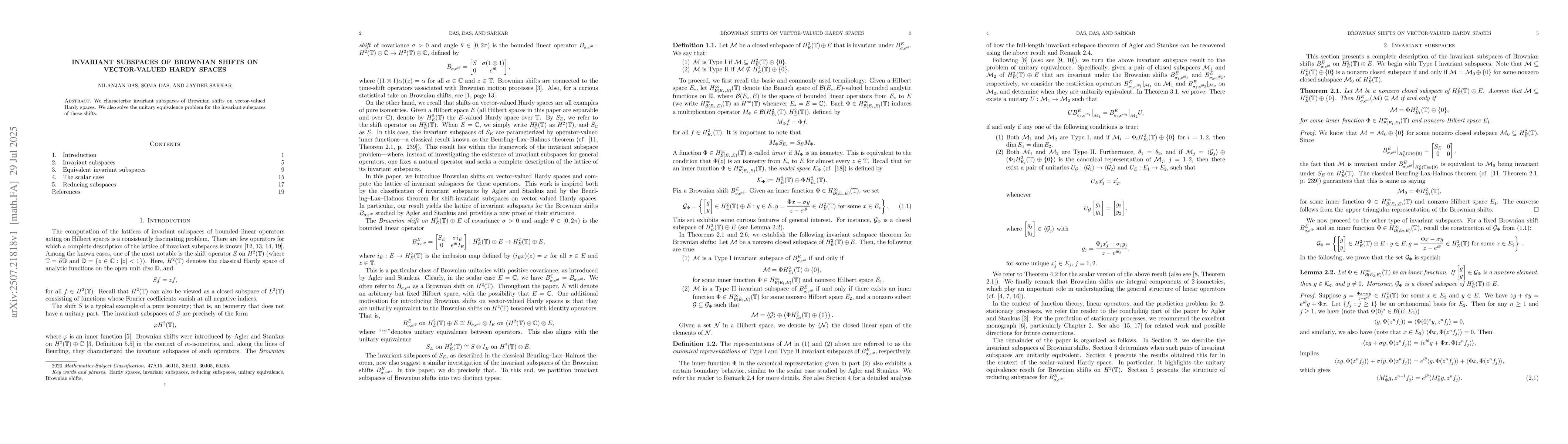 Thumbnail for Invariant subspaces of Brownian shifts on vector-valued Hardy spaces