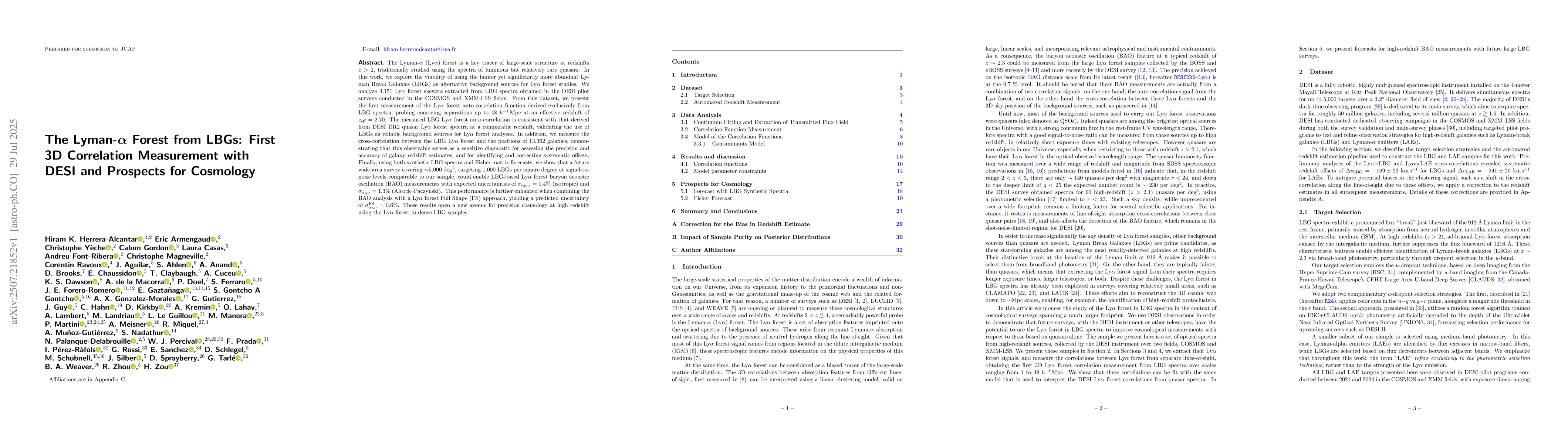 Thumbnail for The Lyman-$α$ Forest from LBGs: First 3D Correlation Measurement
  with DESI and Prospects for Cosmology