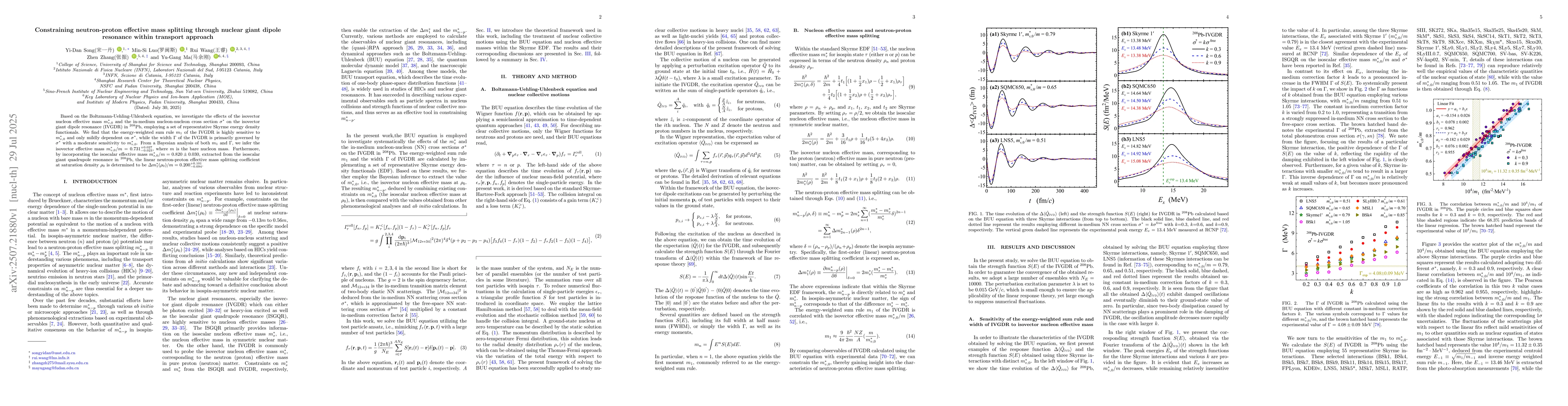 Thumbnail for Constraining neutron-proton effective mass splitting through nuclear
  giant dipole resonance within transport approach