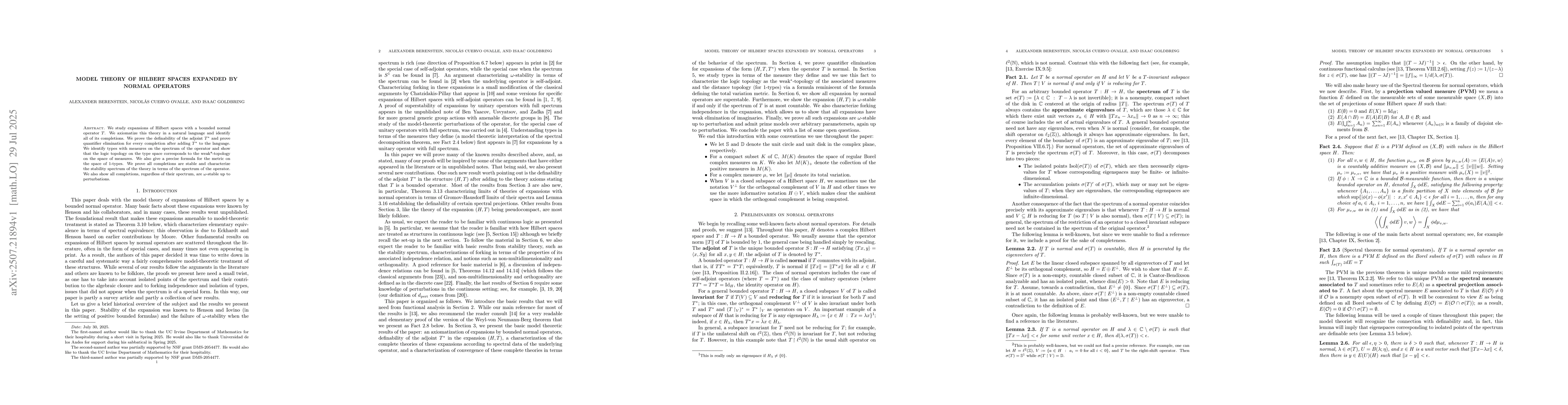 Thumbnail for Model theory of Hilbert spaces expanded by normal operators