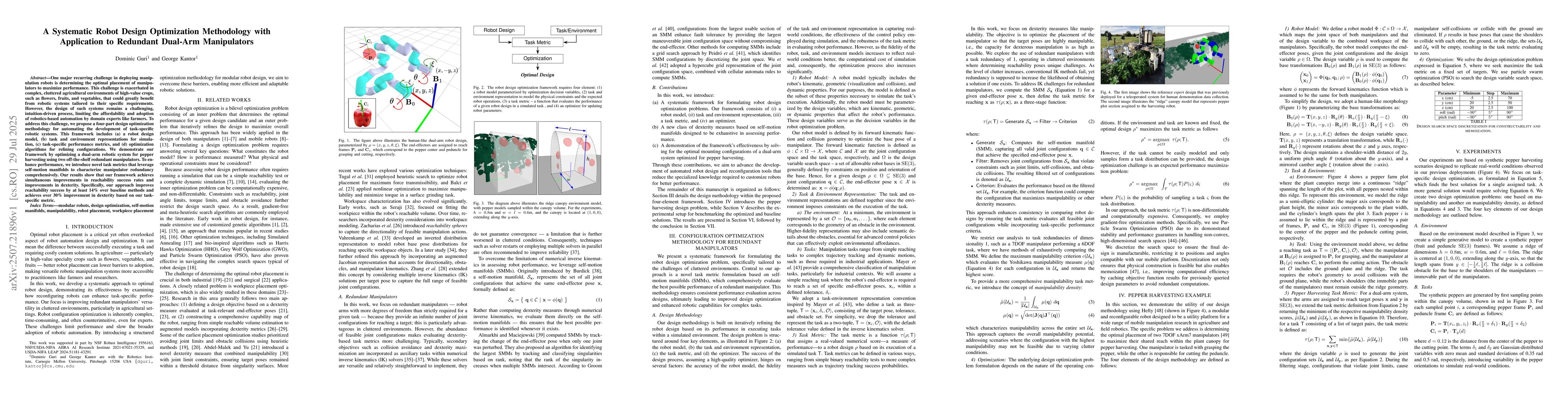 Thumbnail for A Systematic Robot Design Optimization Methodology with Application to
  Redundant Dual-Arm Manipulators