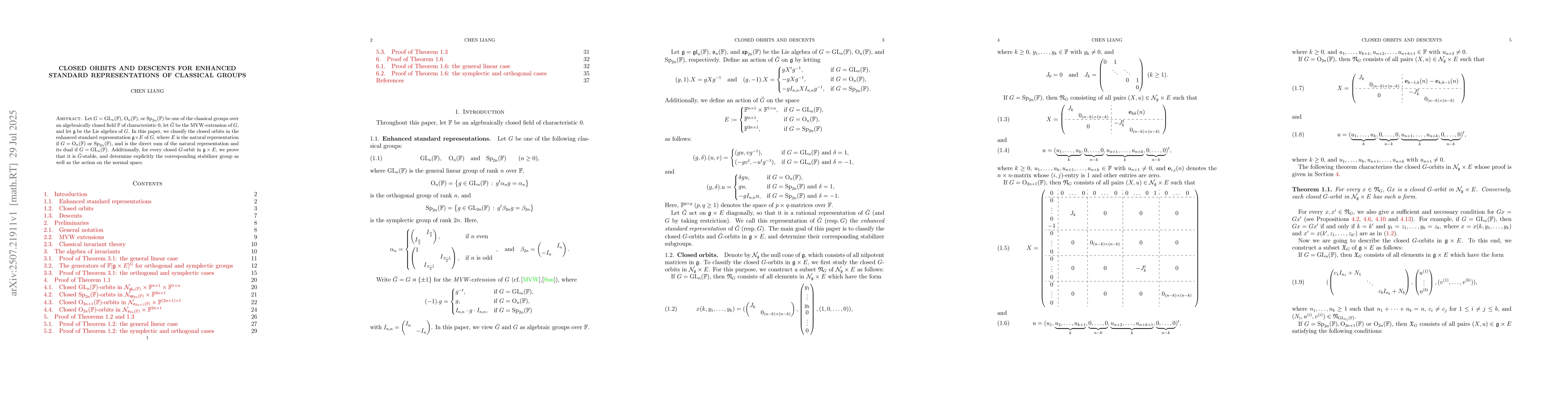Thumbnail for Closed Orbits and Descents for Enhanced Standard Representations of
  Classical Groups