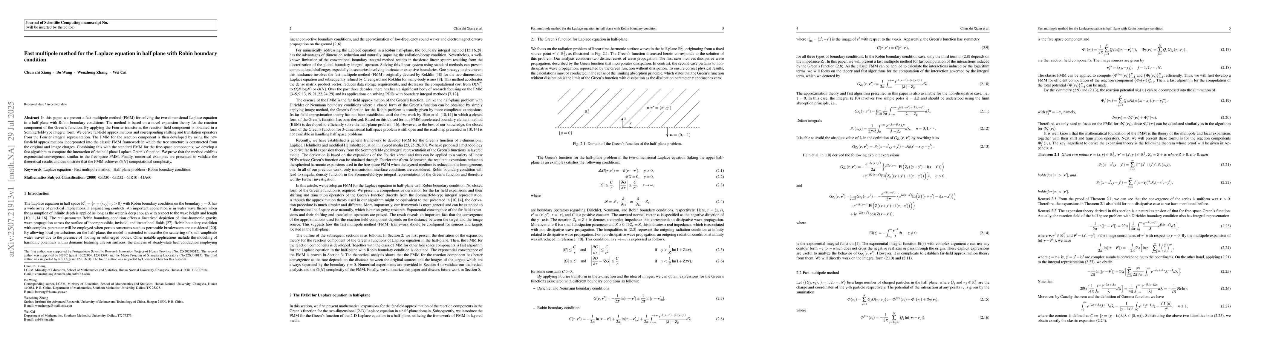 Thumbnail for Fast multipole method for the Laplace equation in half plane with Robin
  boundary condition