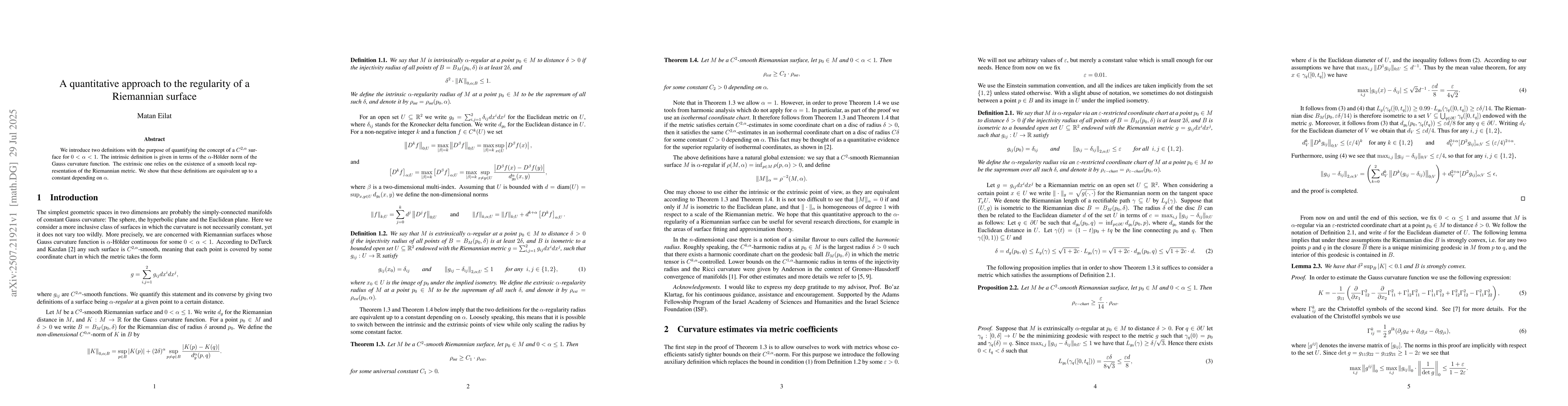 Thumbnail for A quantitative approach to the regularity of a Riemannian surface