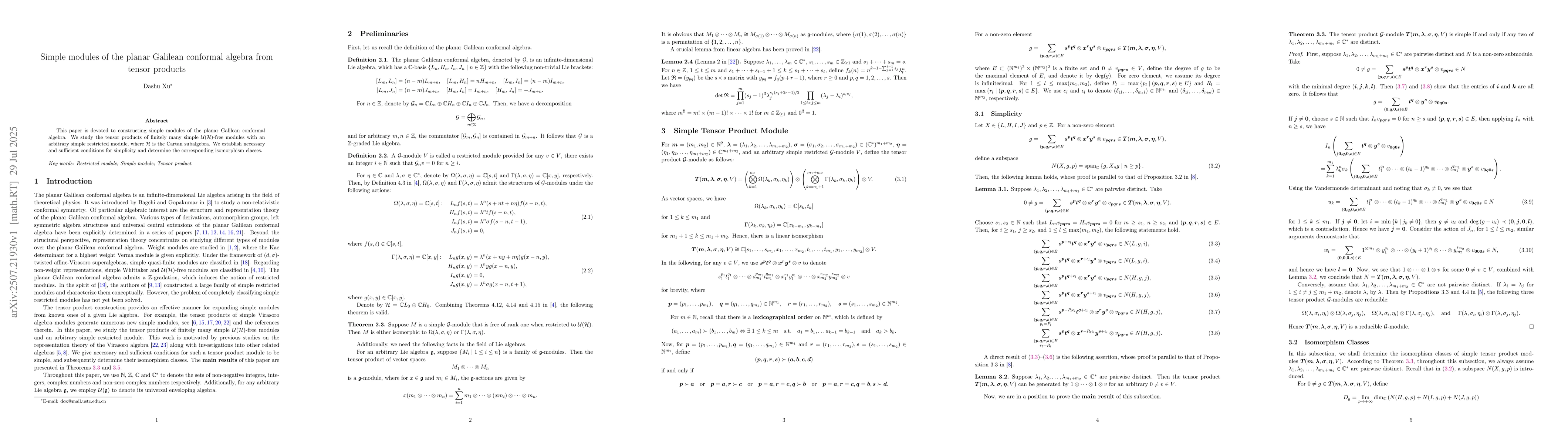 Thumbnail for Simple modules of the planar Galilean conformal algebra from tensor
  products