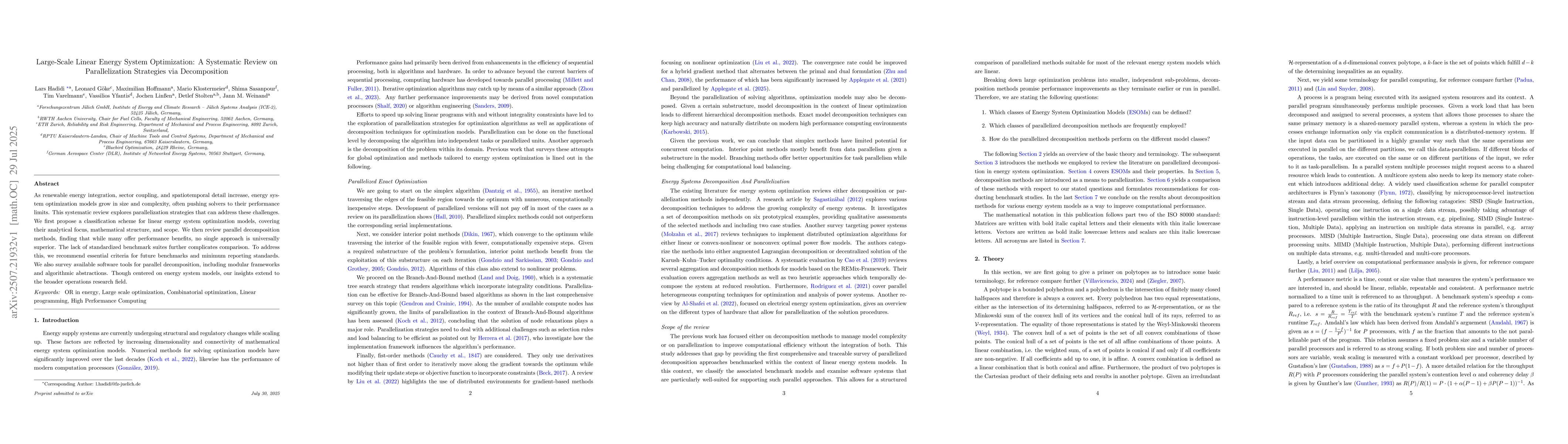 Thumbnail for Large-Scale Linear Energy System Optimization: A Systematic Review on
  Parallelization Strategies via Decomposition