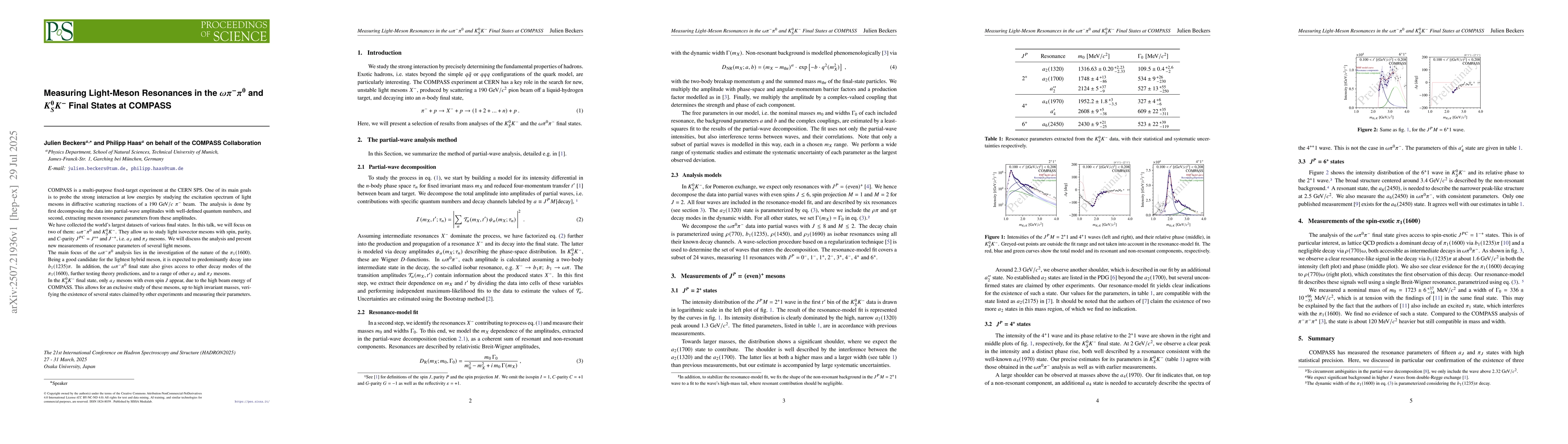 Thumbnail for Measuring Light-Meson Resonances in the $ωπ^-π^0$ and $K_S^0
  K^-$ Final States at COMPASS