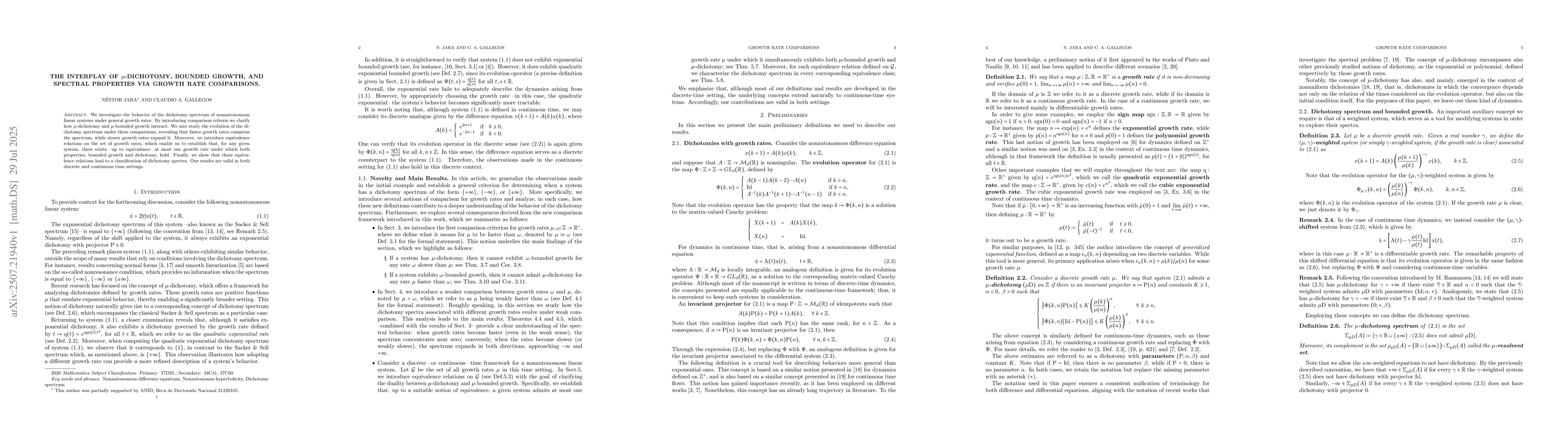 Thumbnail for The interplay of $μ$-dichotomy, bounded growth, and spectral
  properties via growth rate comparisons