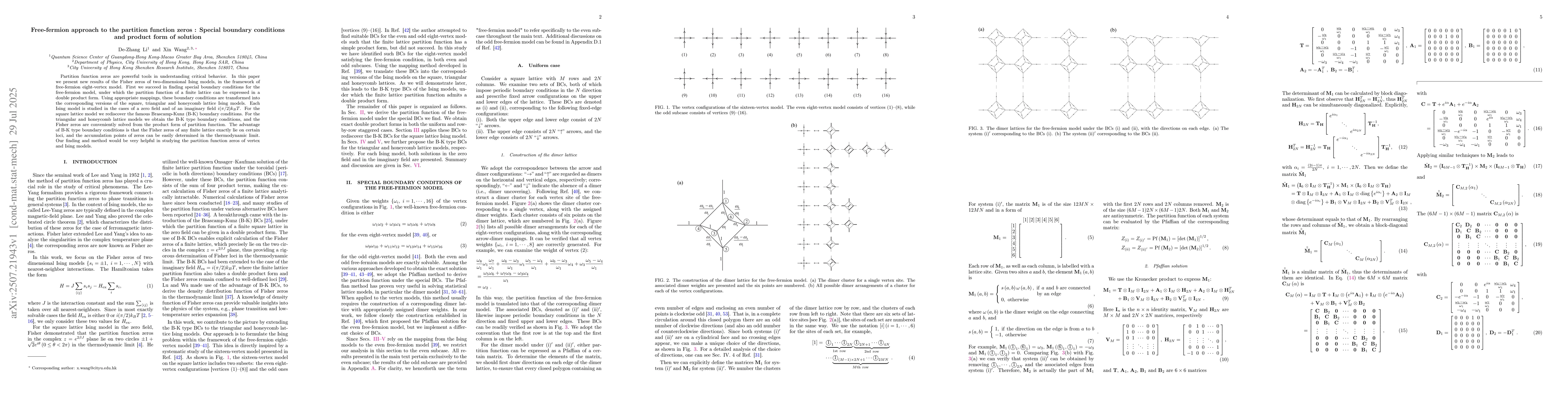 Thumbnail for Free-fermion approach to the partition function zeros : Special boundary
  conditions and product form of solution