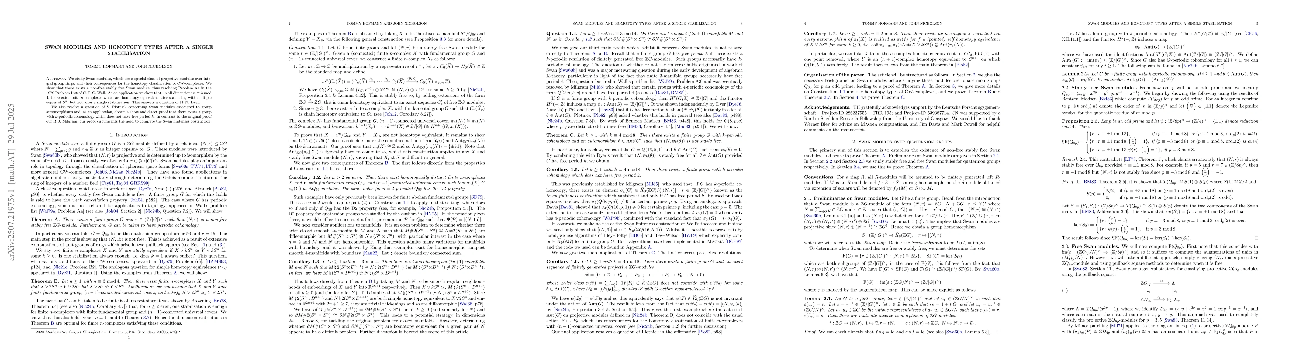 Thumbnail for Swan modules and homotopy types after a single stabilisation