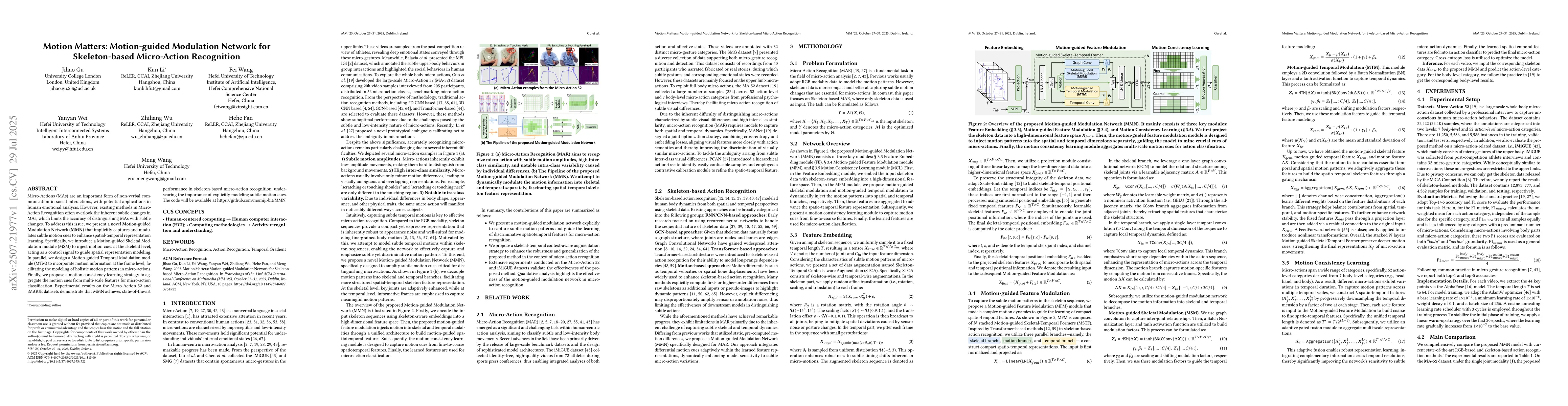Thumbnail for Motion Matters: Motion-guided Modulation Network for Skeleton-based
  Micro-Action Recognition
