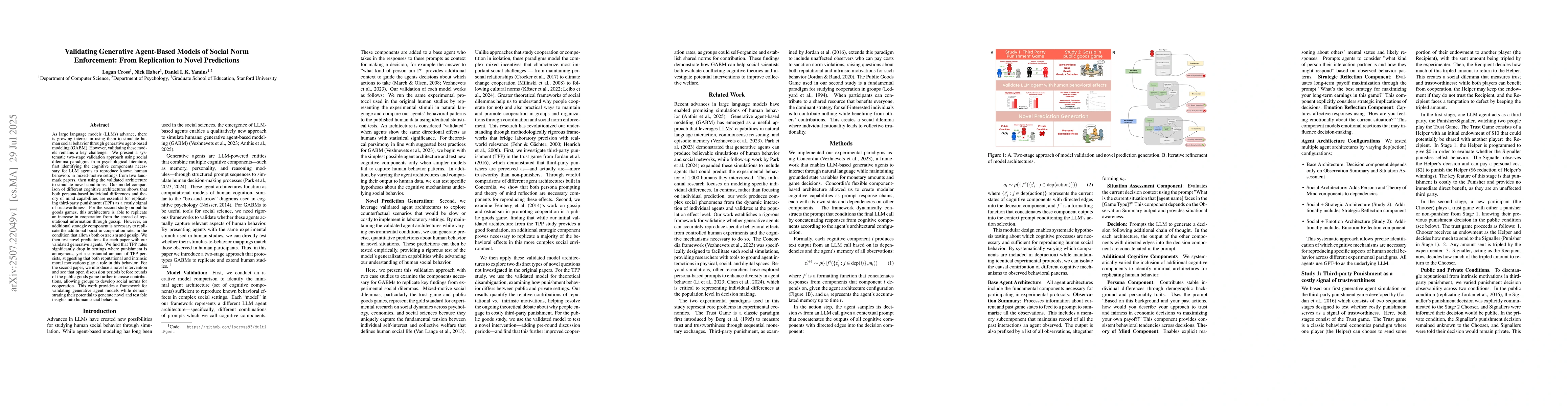 Thumbnail for Validating Generative Agent-Based Models of Social Norm Enforcement:
  From Replication to Novel Predictions