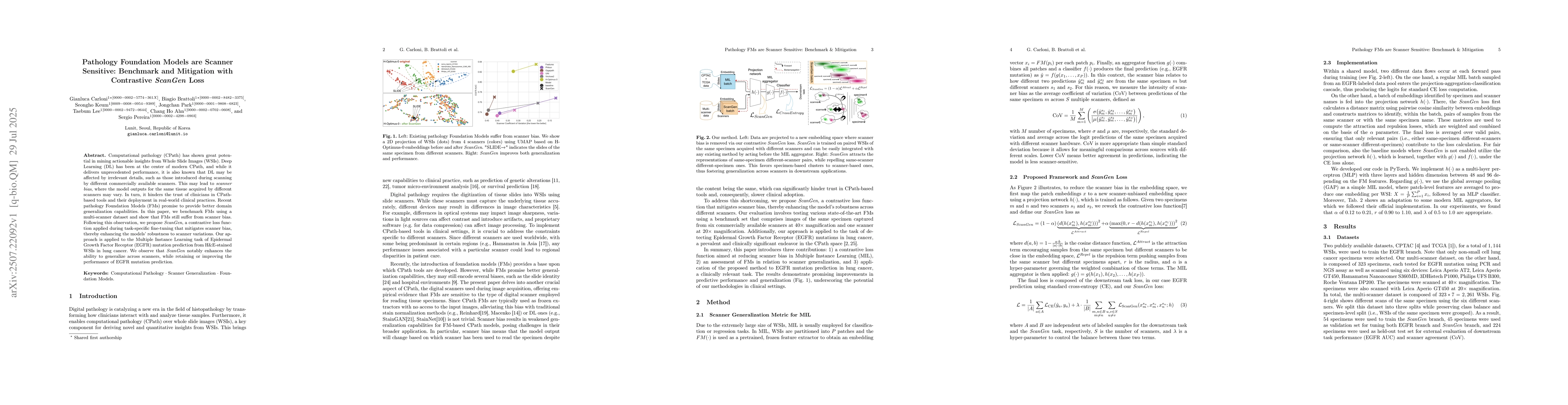 Thumbnail for Pathology Foundation Models are Scanner Sensitive: Benchmark and
  Mitigation with Contrastive ScanGen Loss
