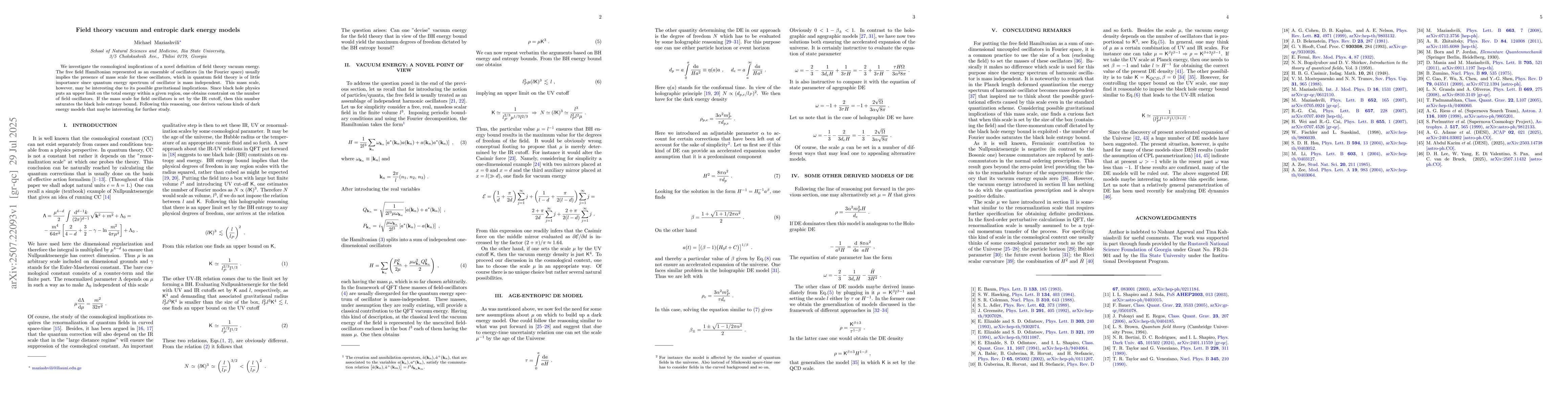 Thumbnail for Field theory vacuum and entropic dark energy models