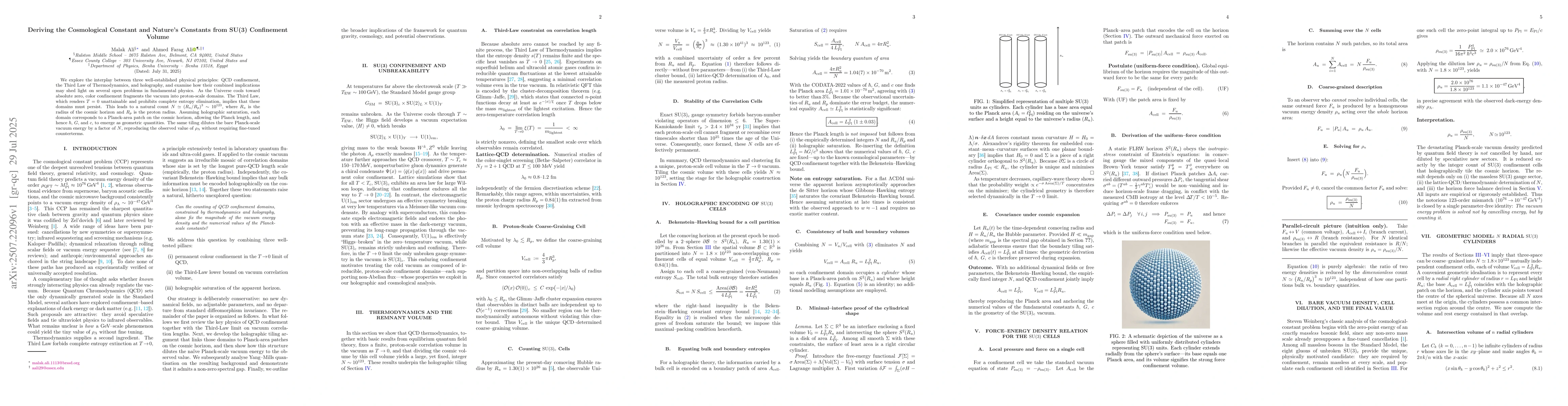 Thumbnail for Deriving the Cosmological Constant and Nature's Constants from SU(3)
  Confinement Volume
