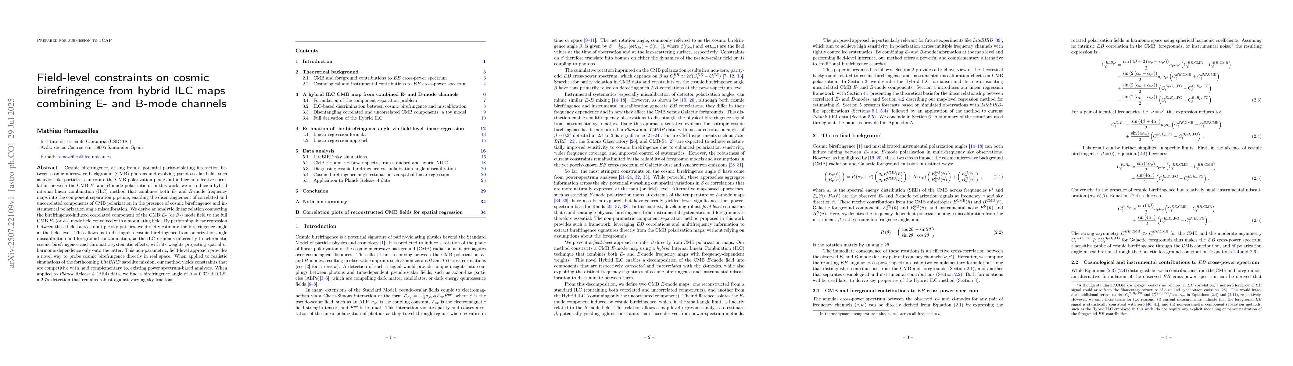 Thumbnail for Field-level constraints on cosmic birefringence from hybrid ILC maps
  combining $E$- and $B$-mode channels