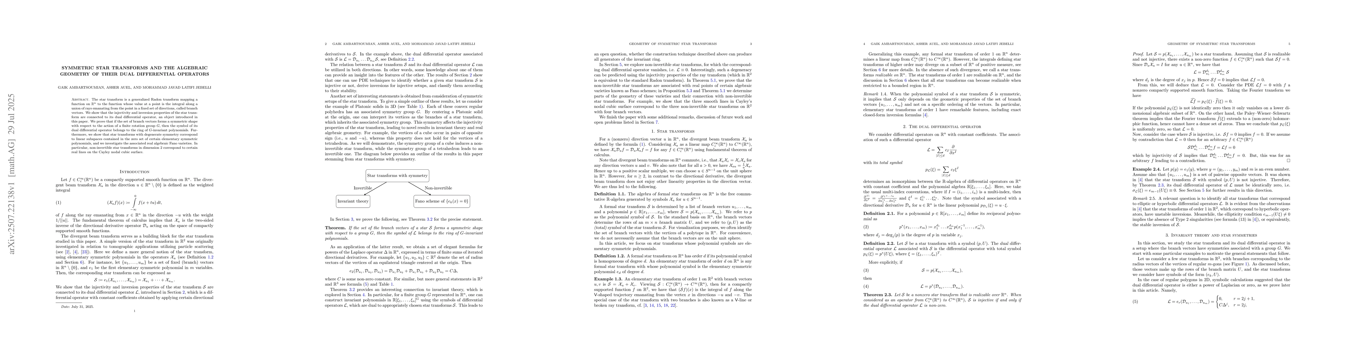 Thumbnail for Symmetric star transforms and the algebraic geometry of their dual
  differential operators