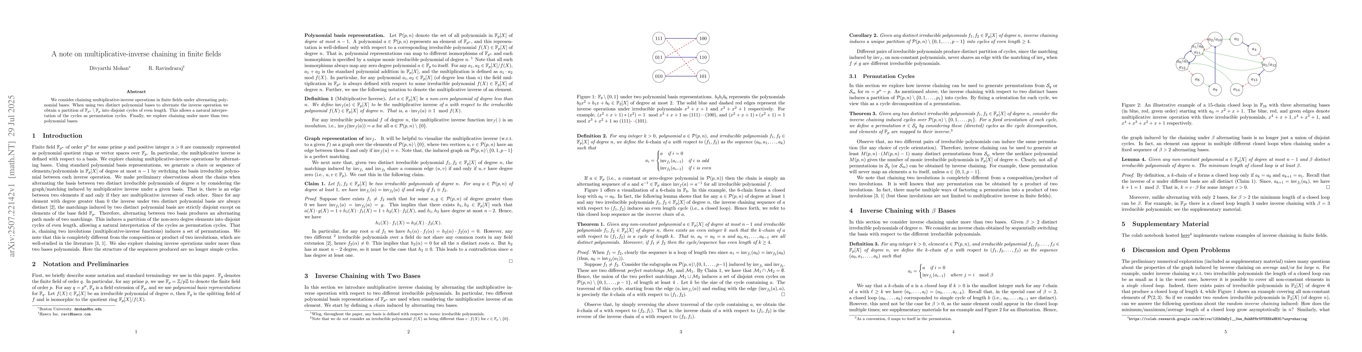 Thumbnail for A note on multiplicative-inverse chaining in finite fields