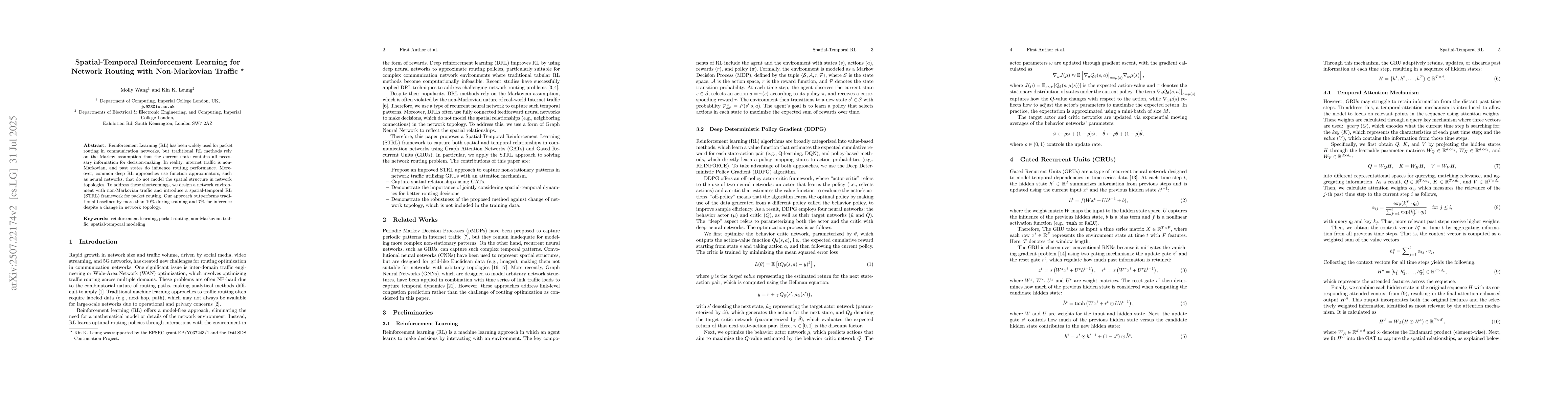 Thumbnail for Spatial-Temporal Reinforcement Learning for Network Routing with
  Non-Markovian Traffic
