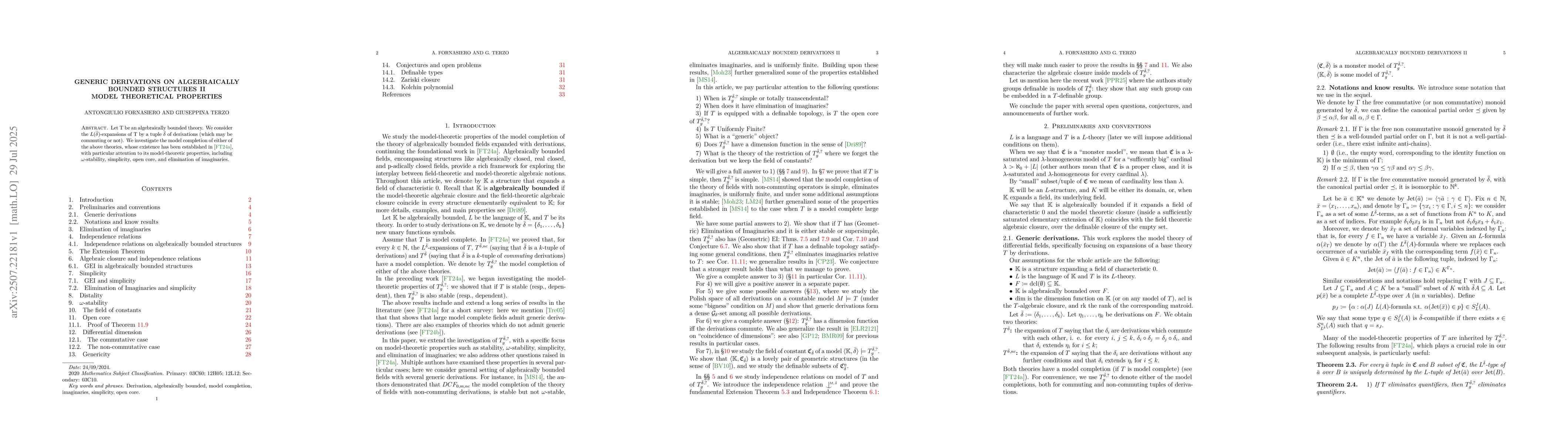 Thumbnail for Generic derivations on algebraically bounded structures II Model
  theoretical properties