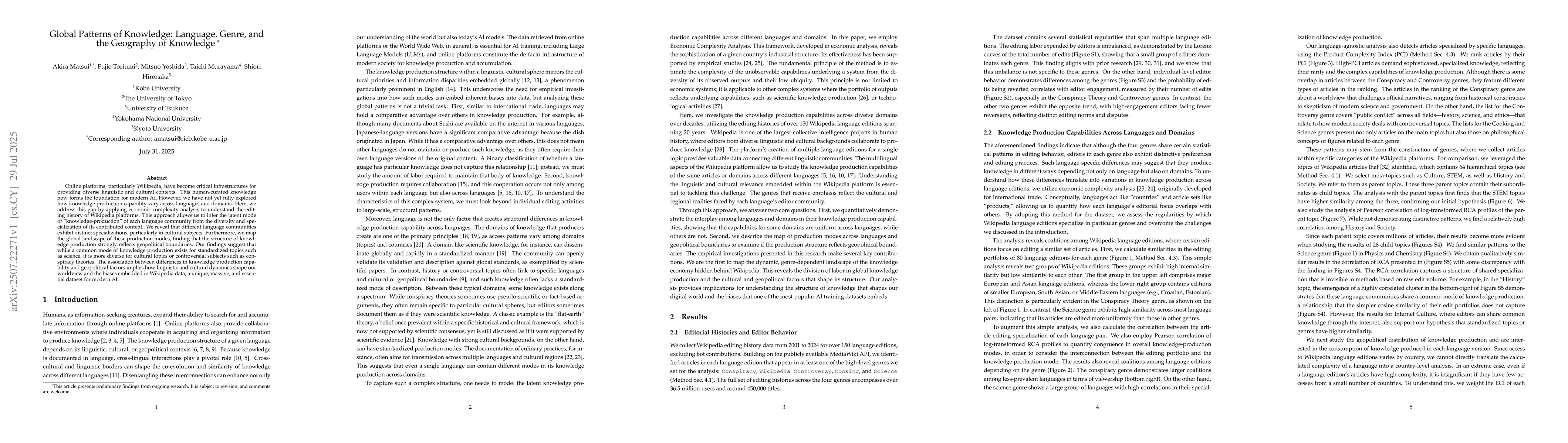 Thumbnail for Global Patterns of Knowledge: Language, Genre, and the Geography of
  Knowledge
