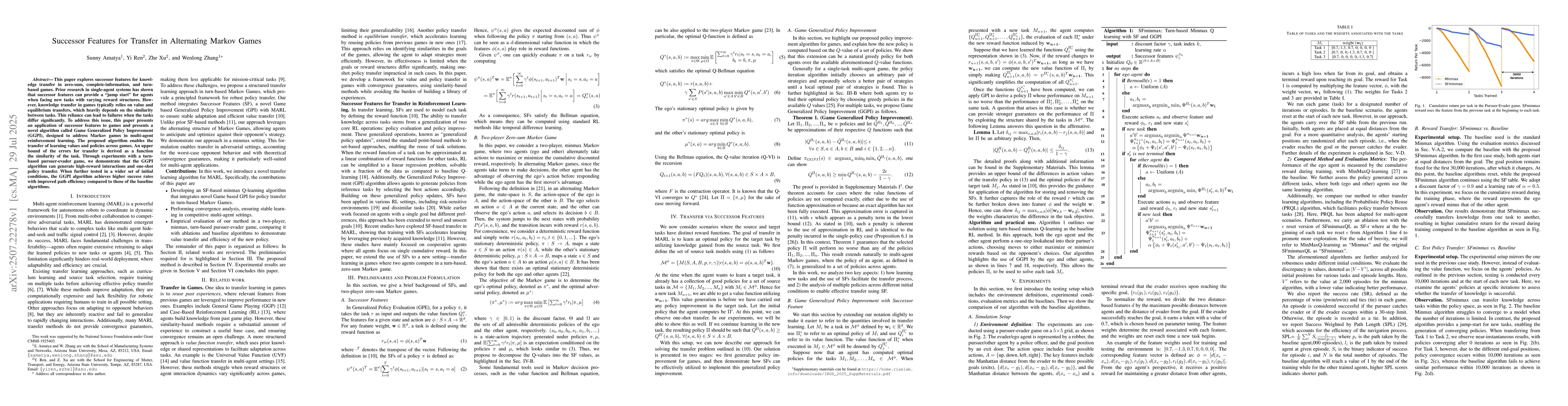 Thumbnail for Successor Features for Transfer in Alternating Markov Games