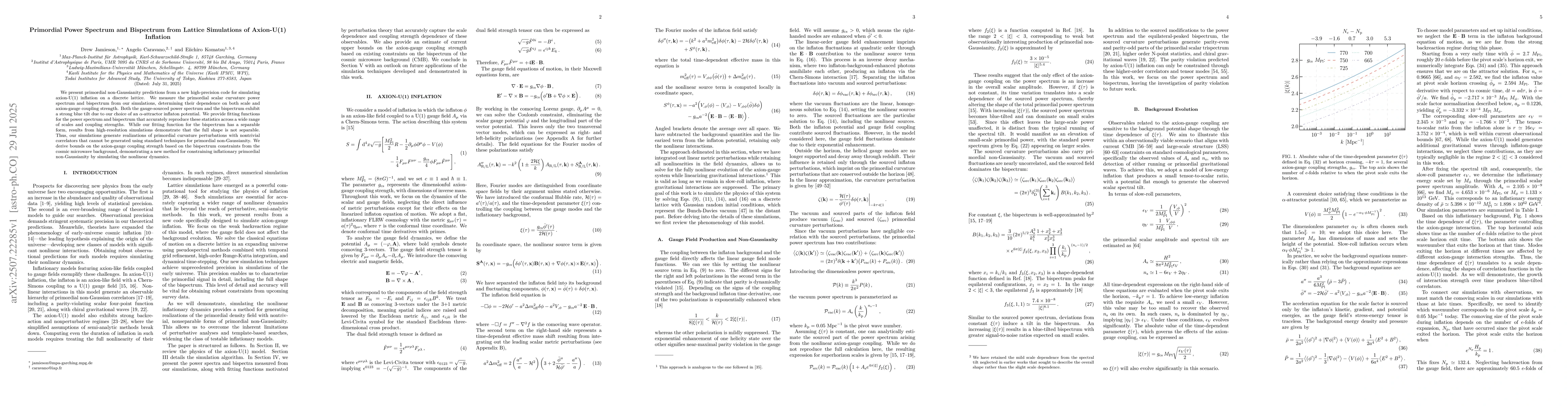 Thumbnail for Primordial Power Spectrum and Bispectrum from Lattice Simulations of
  Axion-U(1) Inflation