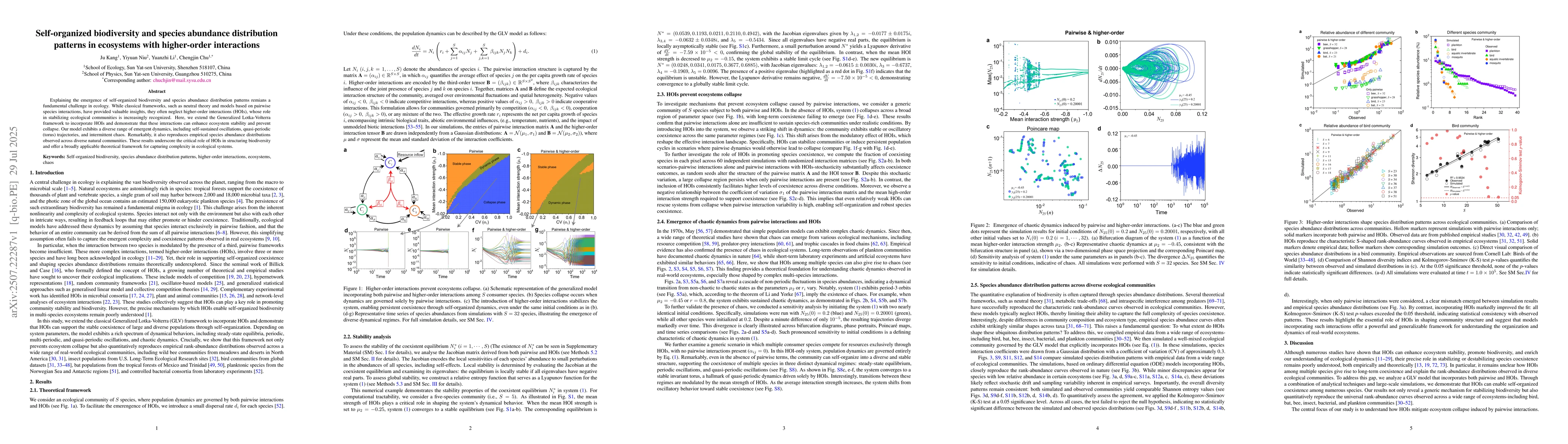 Thumbnail for Self-organized biodiversity and species abundance distribution patterns
  in ecosystems with higher-order interactions
