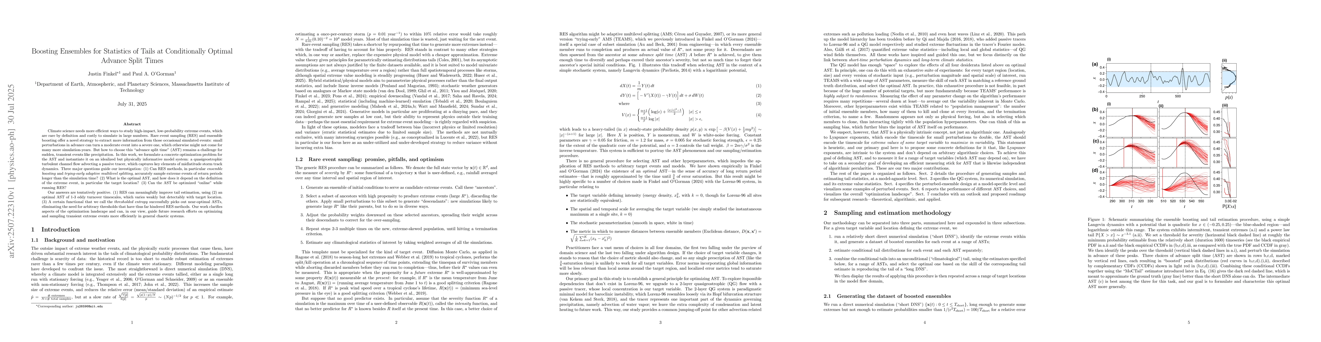 Thumbnail for Boosting Ensembles for Statistics of Tails at Conditionally Optimal
  Advance Split Times