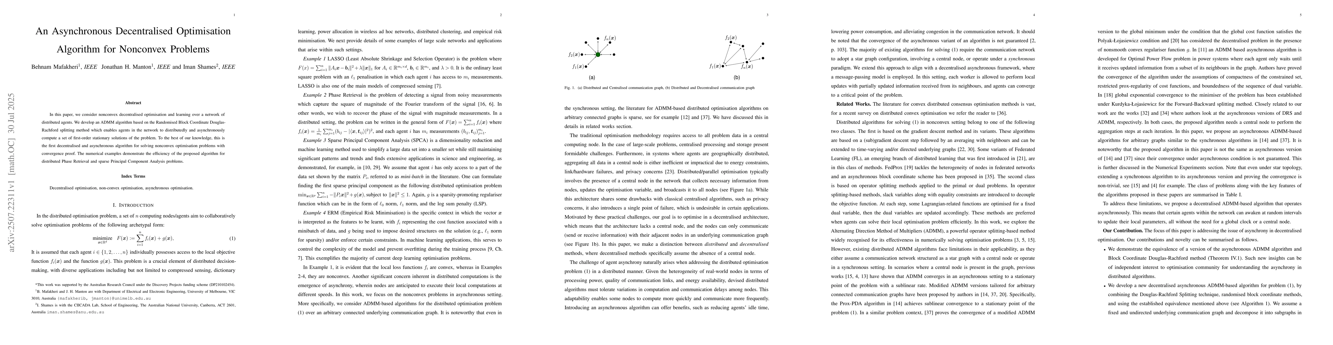 Thumbnail for An Asynchronous Decentralised Optimisation Algorithm for Nonconvex
  Problems