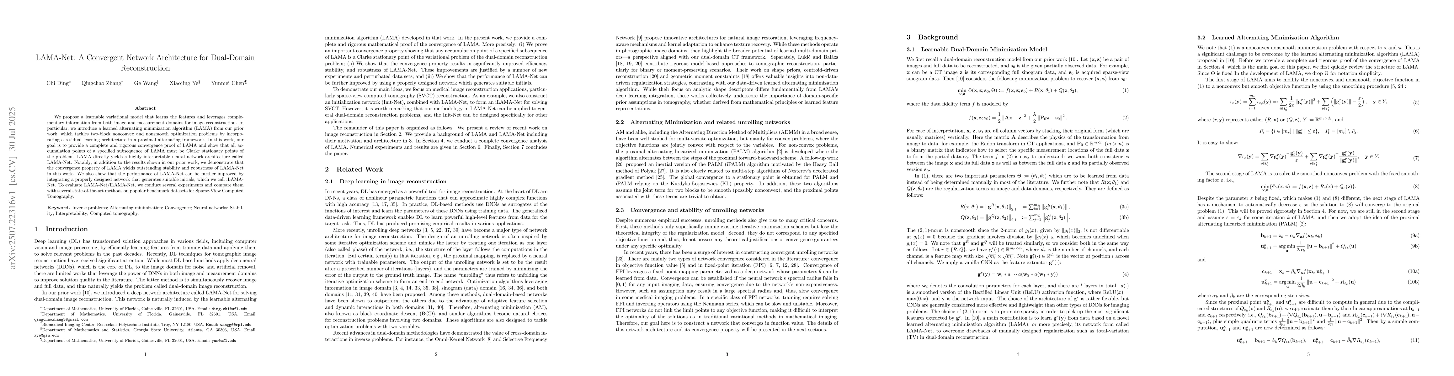 Thumbnail for LAMA-Net: A Convergent Network Architecture for Dual-Domain
  Reconstruction