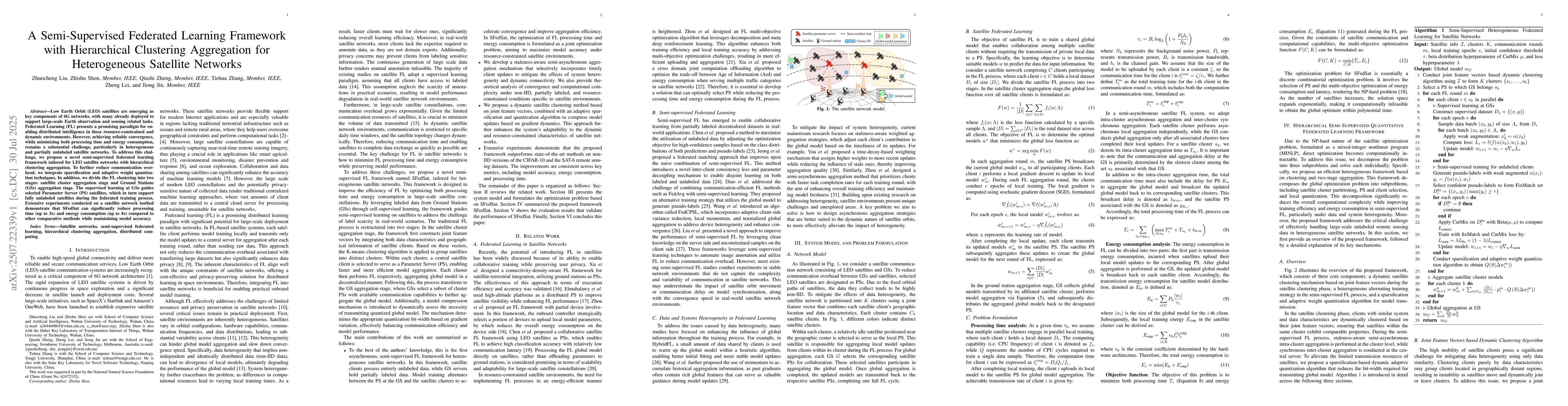 Thumbnail for A Semi-Supervised Federated Learning Framework with Hierarchical
  Clustering Aggregation for Heterogeneous Satellite Networks