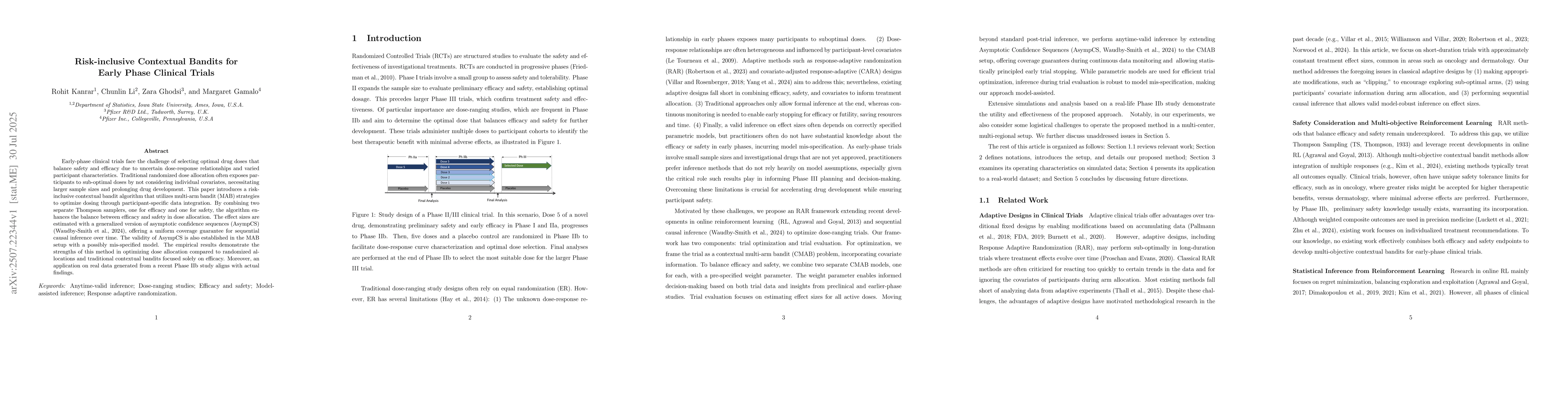 Thumbnail for Risk-inclusive Contextual Bandits for Early Phase Clinical Trials